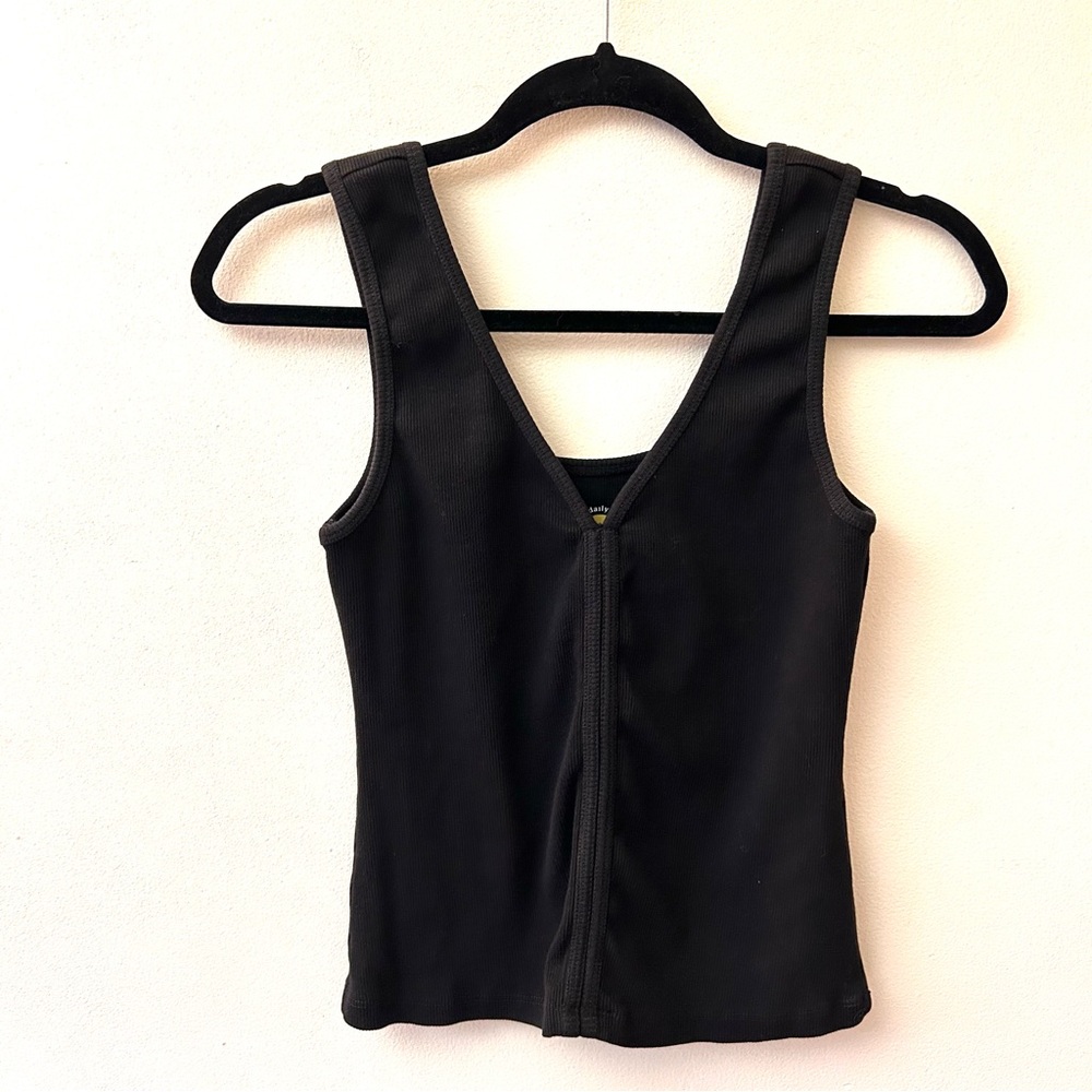 Anthropologie daily practice black ribbed tank top size XS